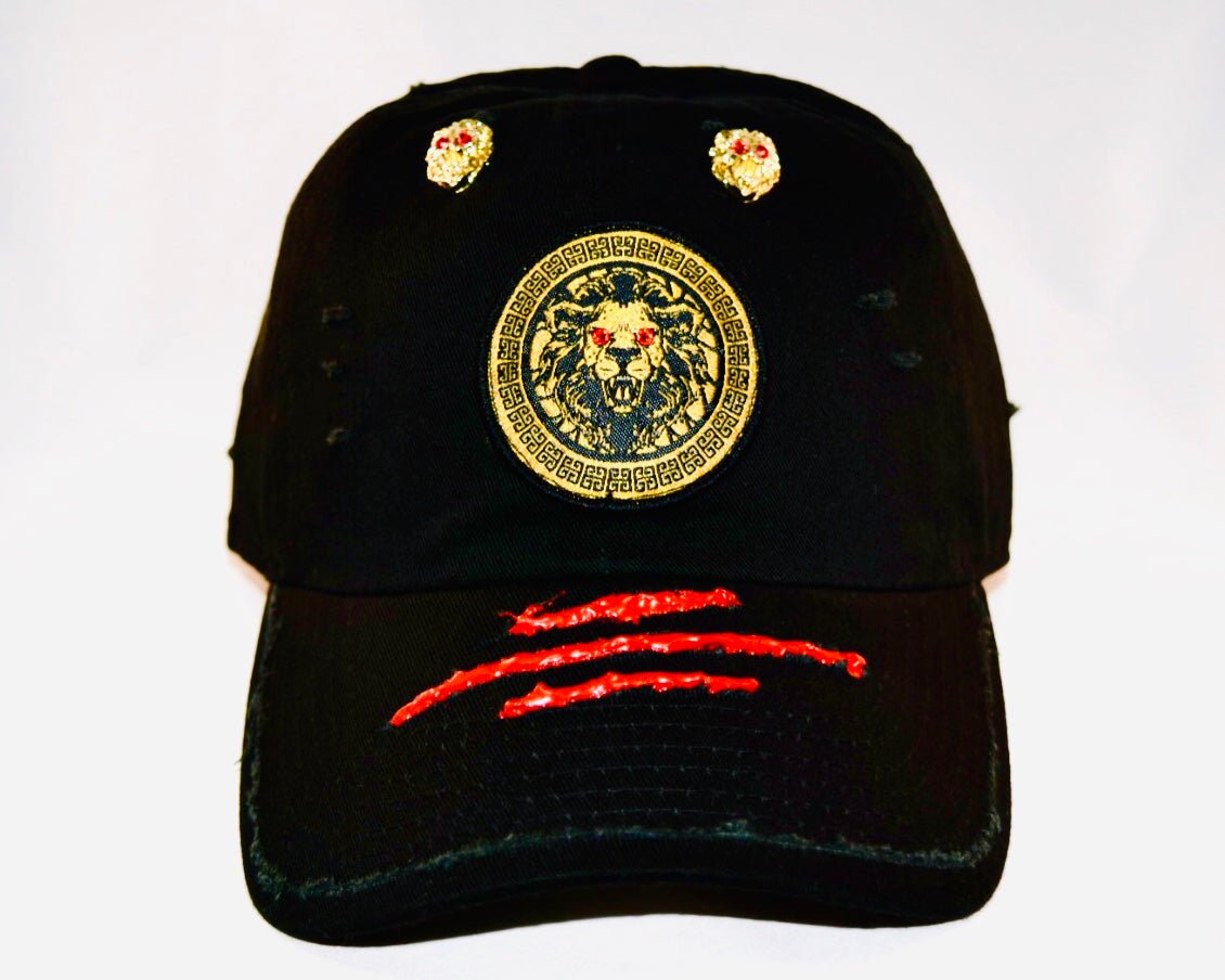 Signature Ruby Eye Lion-Emblem Medallion Jet Black Cap