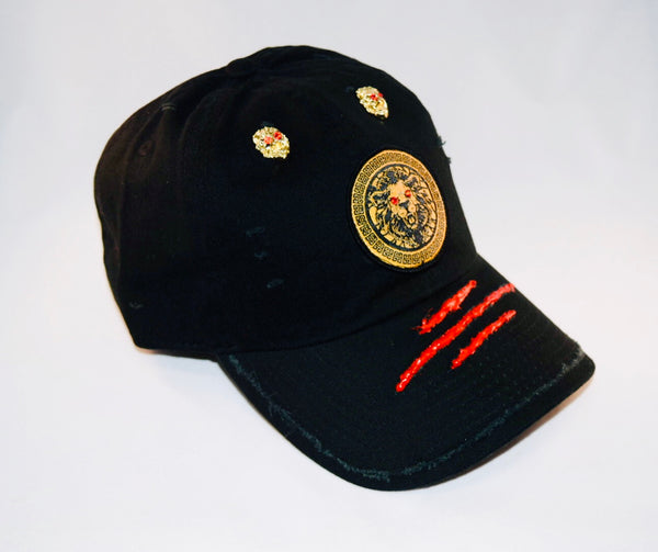 Signature Ruby Eye Lion-Emblem Medallion Jet Black Cap