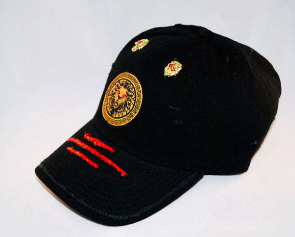 Signature Ruby Eye Lion-Emblem Medallion Jet Black Cap