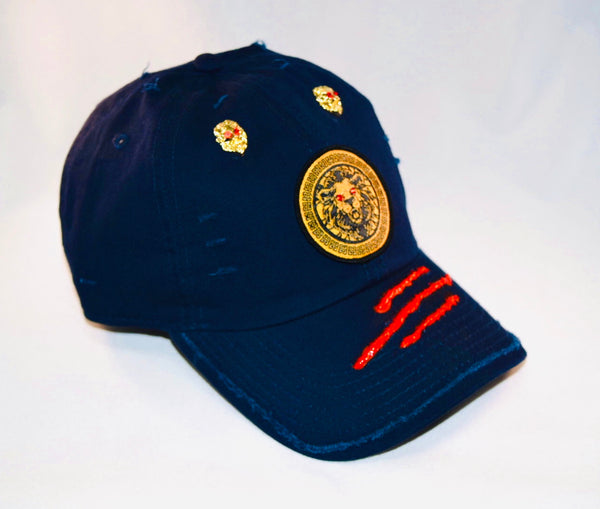 Signature Ruby Eye Lion-Emblem Medallion French Navy Bleu Cap