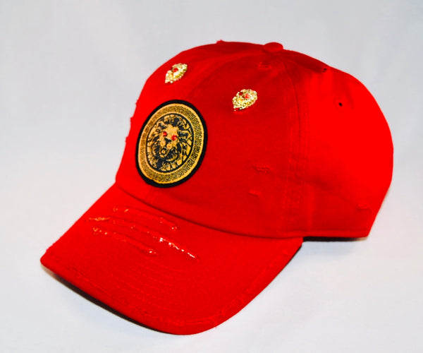 Signature Ruby Eye Lion-Emblem Medallion Red Cap