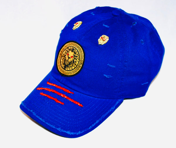 Signature Ruby Eye Lion-Emblem Medallion Royal Bleu Cap