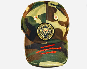 Signature Ruby Eye Lion-Emblem Medallion Jungle Camo Cap