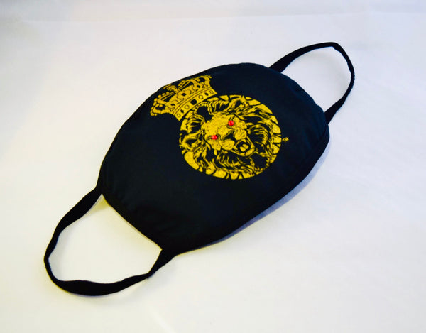 Ruby Eye Lion Emblem Medallion "Crowned Lion" Fashion Face Mask