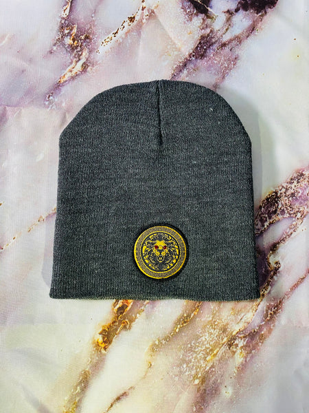 Signature Ruby Eye Lion-Emblem Medallion Heather Grey Beanie