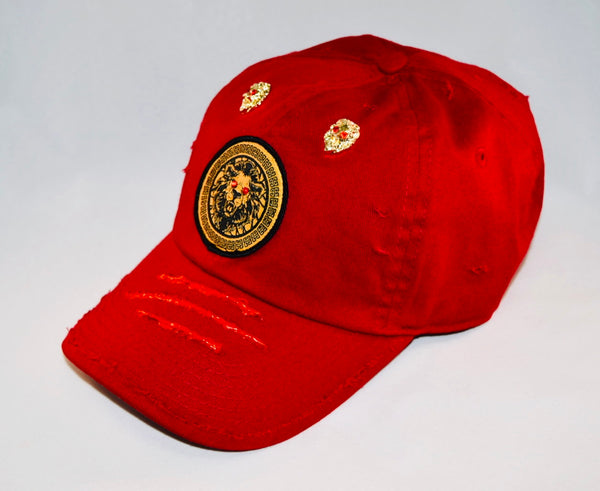 Signature Ruby Eye Lion-Emblem Medallion Wine Red Cap