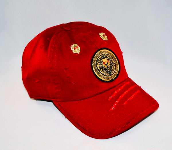 Signature Ruby Eye Lion-Emblem Medallion Wine Red Cap