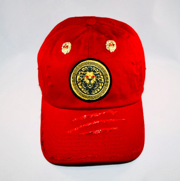 Signature Ruby Eye Lion-Emblem Medallion Wine Red Cap