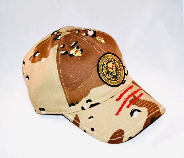 Signature Ruby Eye Lion-Emblem Medallion Desert Camo Cap