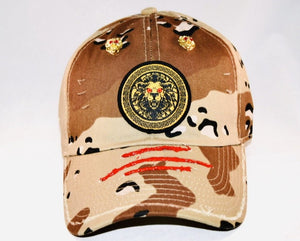 Signature Ruby Eye Lion-Emblem Medallion Desert Camo Cap